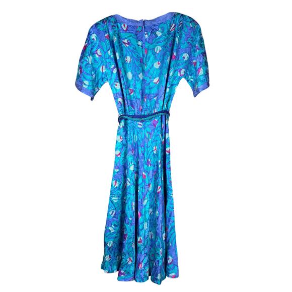 Umi Collections by Anne Crimmins Vintage 1980's Silk Belted Fit & Flare Dress - Picture 2 of 6